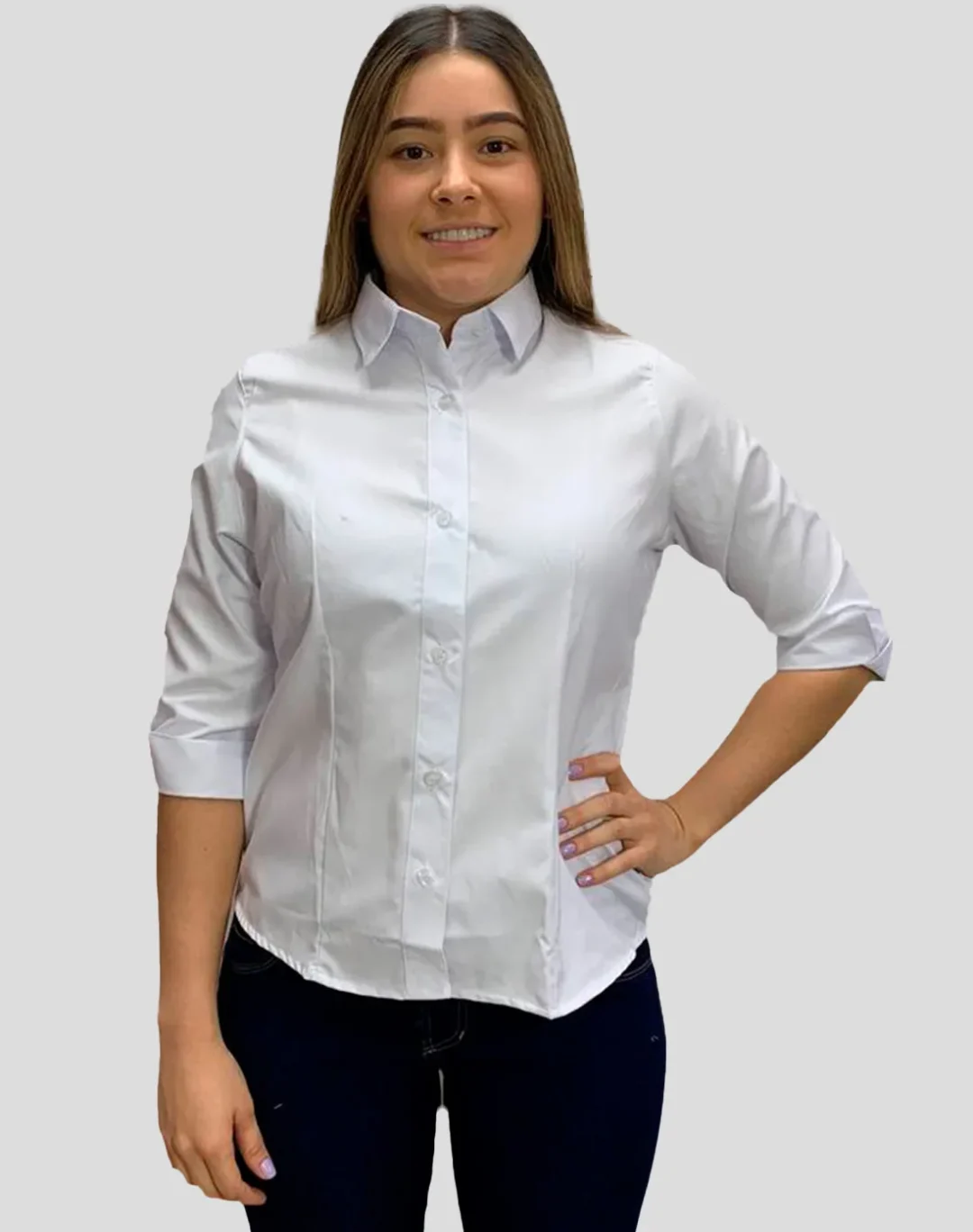 Blusa Oxford 3/4 Dama