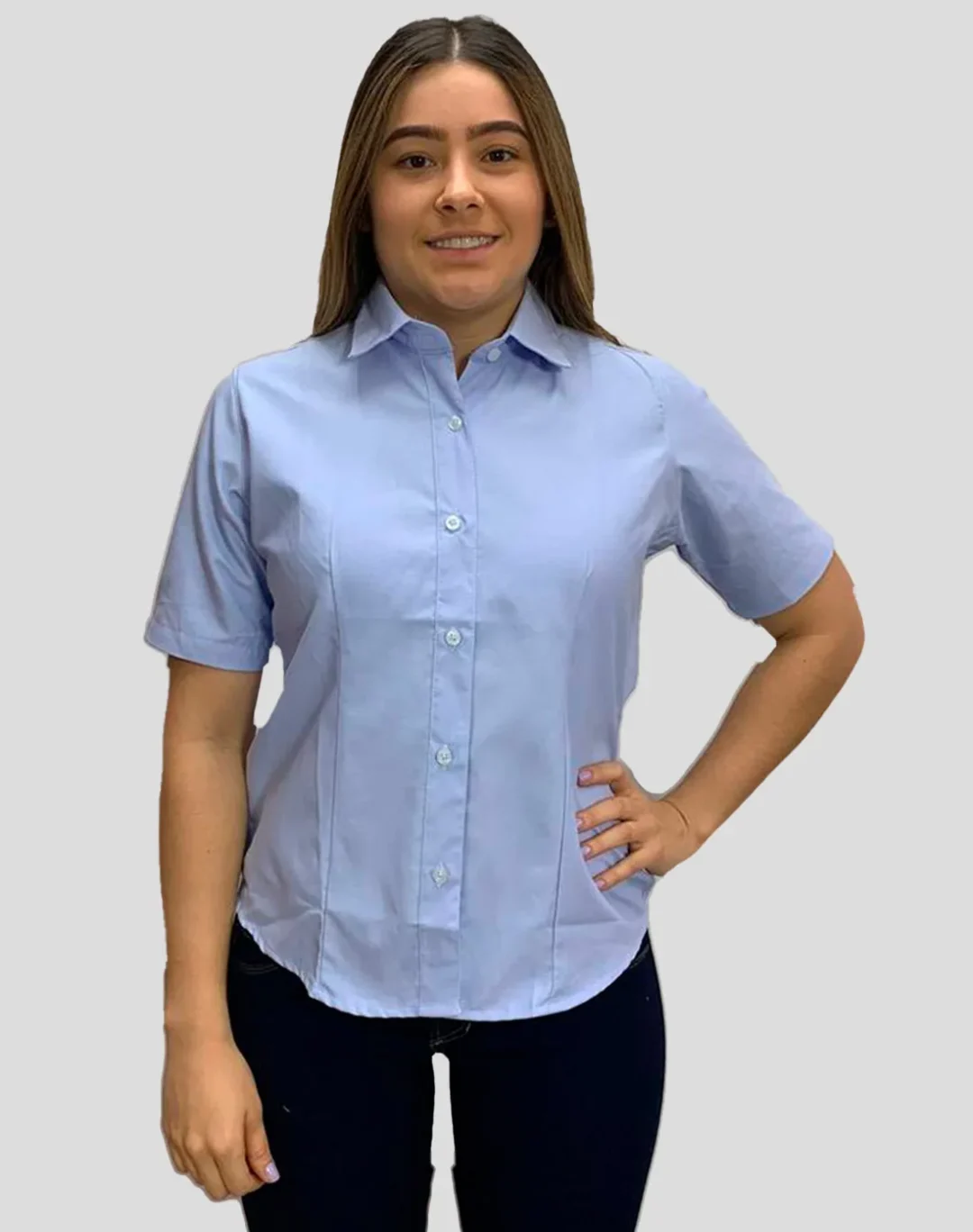 Blusa Oxford Dama Manga Corta